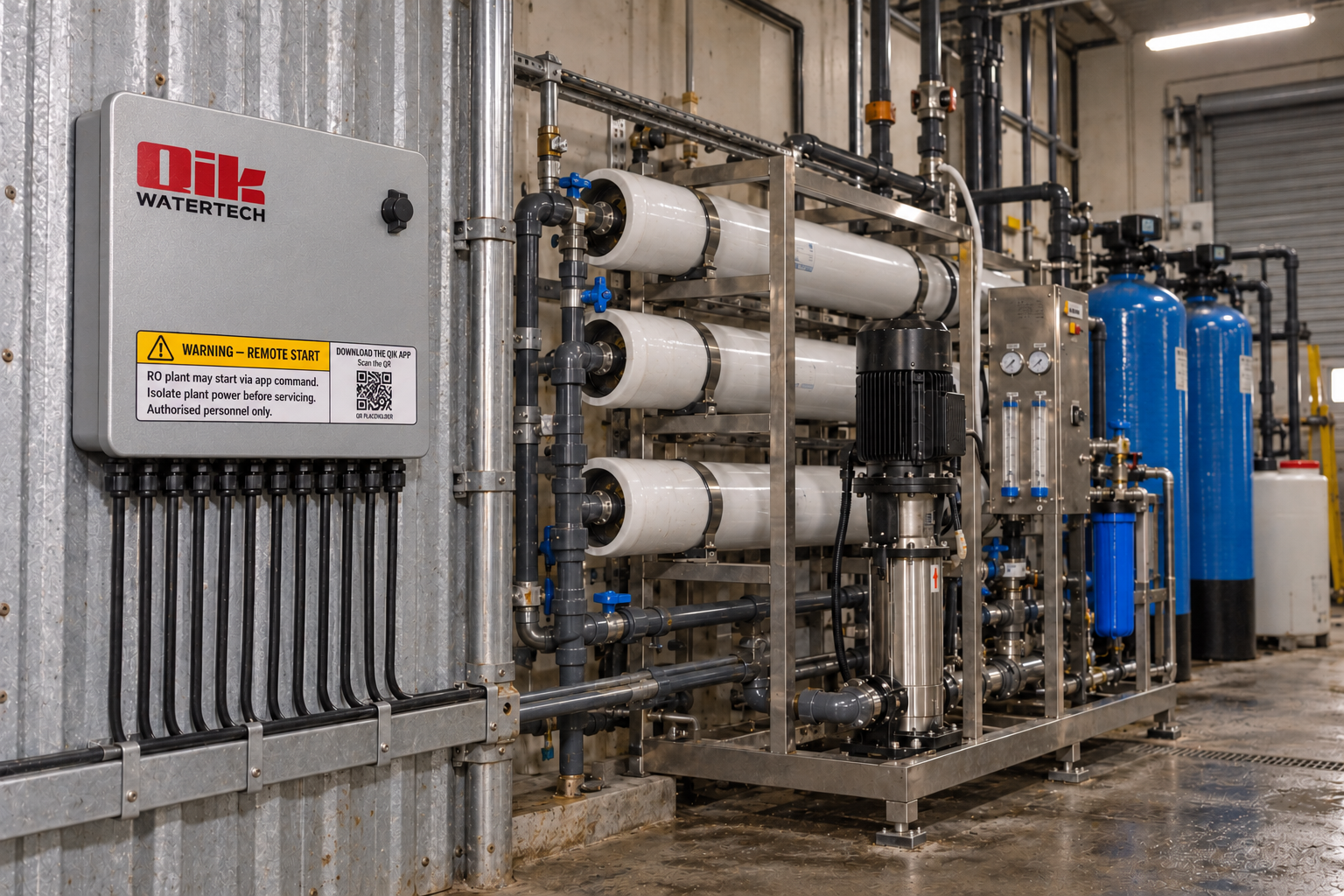 Qik retrofit control enclosure installed beside an existing industrial RO plant